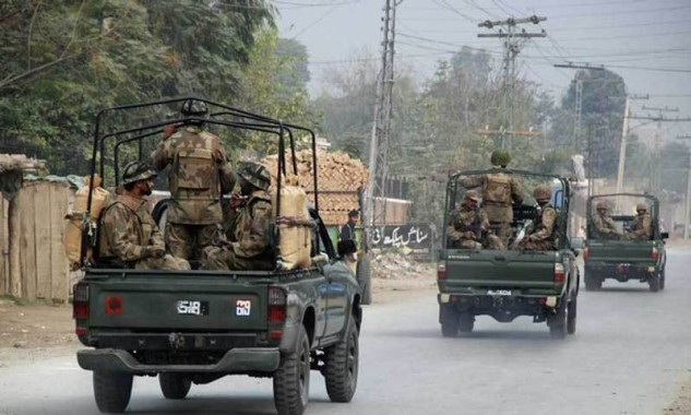 Paramilitary soldiers patrol Shabqadar, north of Peshawar