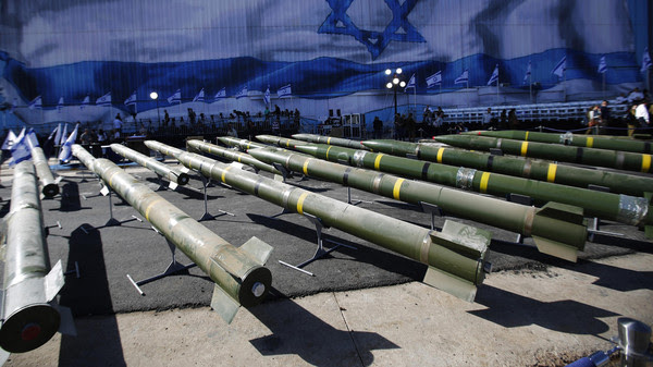 M302 rockets found aboard the Klos C ship are displayed at an Israeli navy base in Eilat