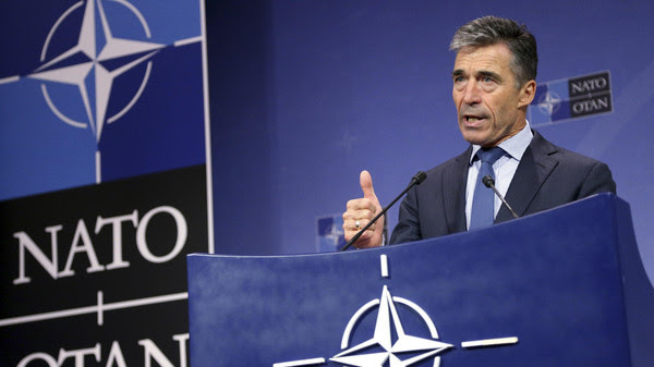 NATO Secretary General Rasmussen addresses a news conference during a NATO foreign ministers meeting in Brussels